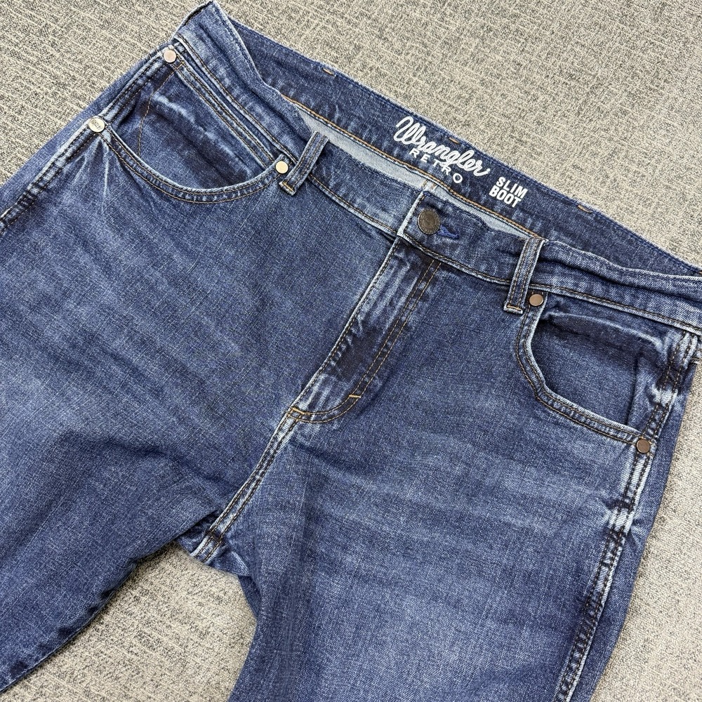 Wrangler Retro Slim Boot Jeans Mens 35x32 Blue‎ Denim Western Cowboy Rodeo